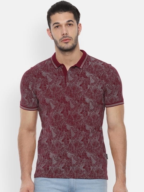 

V Dot Men Maroon Grey Printed Polo Collar Pure Cotton T-shirt