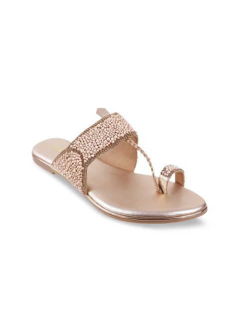 

Mochi Women Gold-Toned Embellished One Toe Flats