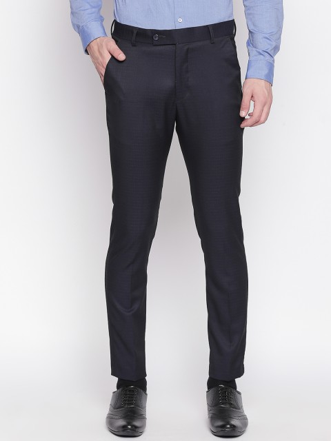 

Solemio Men Navy Blue Slim Fit Solid Regular Trousers