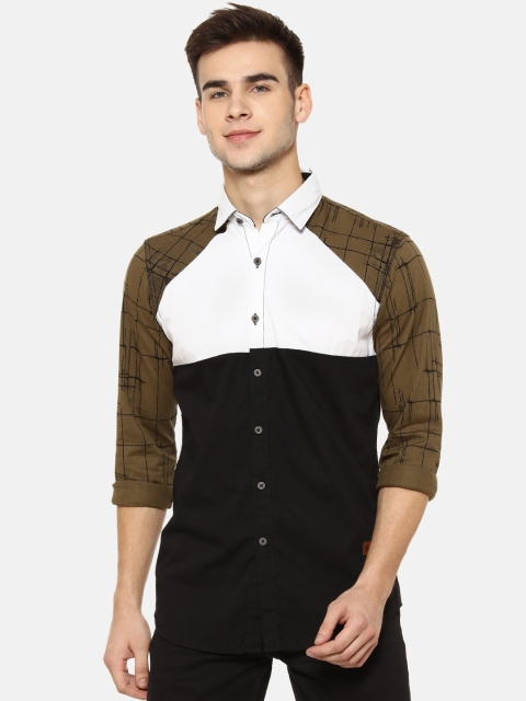 

Campus Sutra Men Brown & Black Regular Fit Colourblocked Casual Shirt