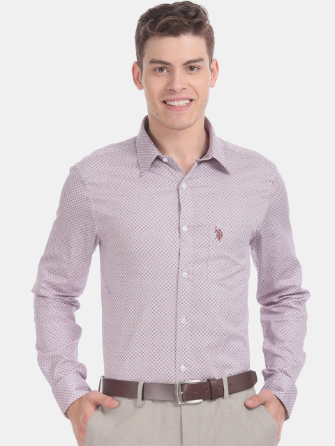 U.S. Polo Assn. Men Red & Blue Regular Fit Printed Formal Shirt