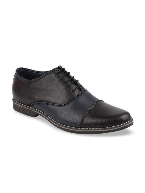 

FAUSTO Men Black Solid Velted Formal Oxfords