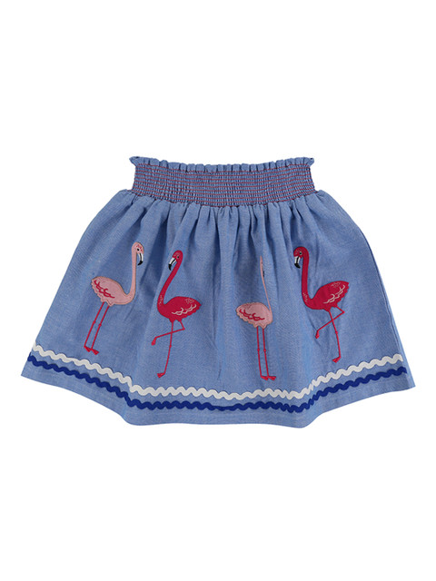 

Lilly and Sid Girls Blue Embroidered A-Line Knee-Length Flamingo Applique Skirt