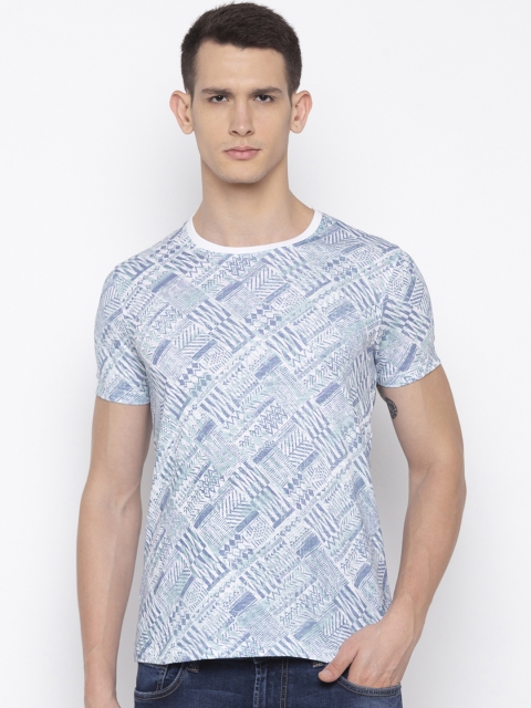 

SPYKAR Men White & Blue Printed Round Neck T-shirt
