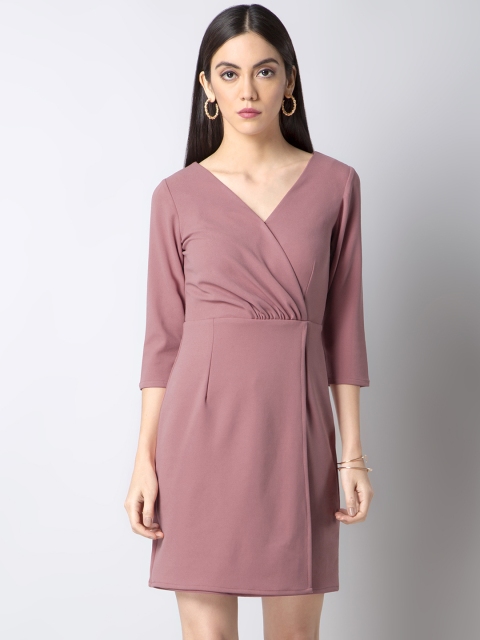 

FabAlley Women Pink Solid Wrap Dress