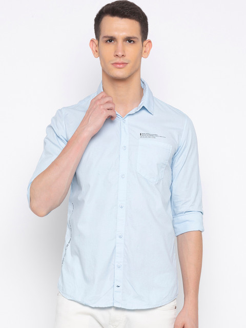

SPYKAR Men Blue Slim Fit Self Design Casual Shirt
