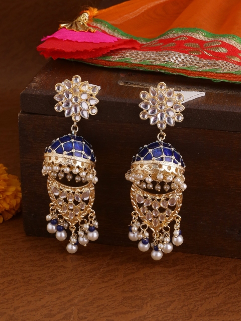 

Shoshaa Blue & Gold-Plated Kundan Classic Jhumkas