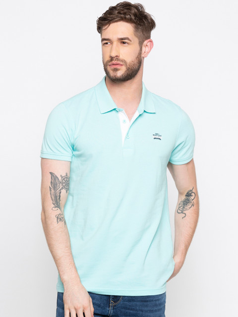 

SPYKAR Men Turquoise Blue Solid Polo Collar T-shirt