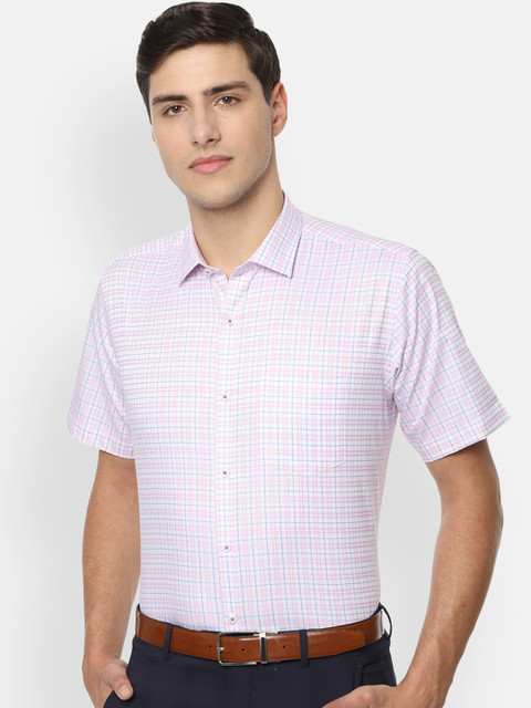 

Van Heusen Men Pink & Blue Regular Fit Checked Formal Shirt