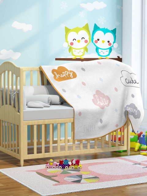 

Pluchi Off-White & Mustard Yellow Printed AC Room 350 GSM Baby Blanket