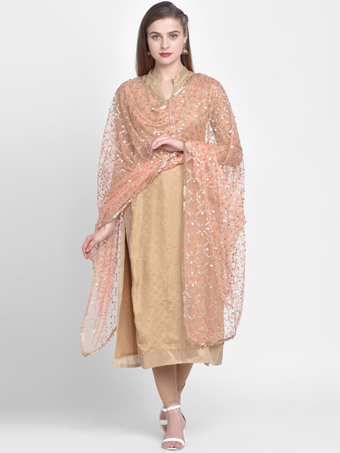 

Dupatta Bazaar Peach-Coloured & Gold-Coloured Embroidered Dupatta
