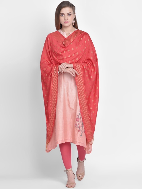 

Dupatta Bazaar Women Red & Gold-Toned Woven Design Dupatta