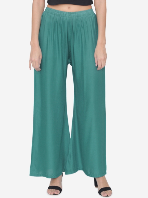 

N-Gal Women Green Solid Wide Leg Palazzos