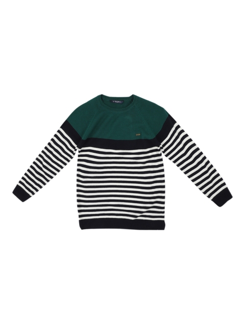 

Allen Solly Junior Boys Green & White Striped Pullover Sweater