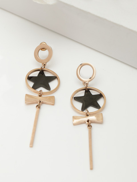 

AVANT-GARDE PARIS Black & Rose Gold-Plated Star Shaped Drop Earrings