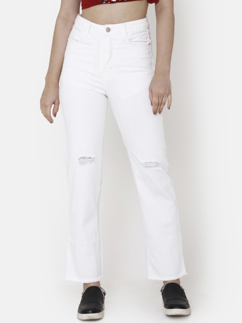 

ZHEIA Women White Skinny Fit High-Rise Slash Knee Jeans