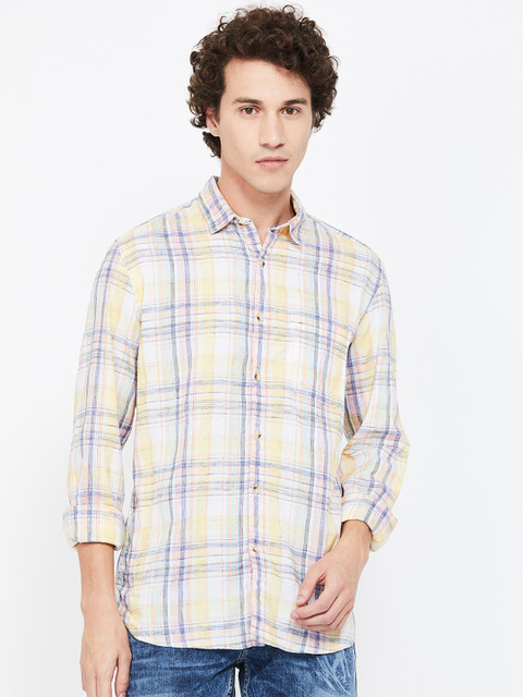 

CODE by Lifestyle Men Yellow & Purple Regular Fit Checked Casual Shirt