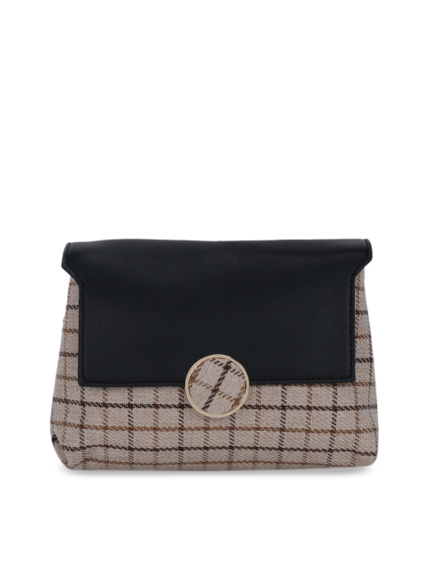 Satchel Bags Beige & Navy Blue Checked Sling Bag