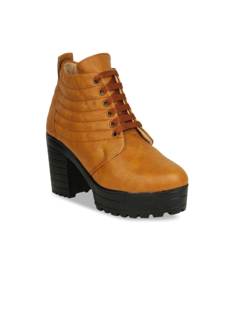 

Shoetopia Women Tan Brown Solid Heeled Boots