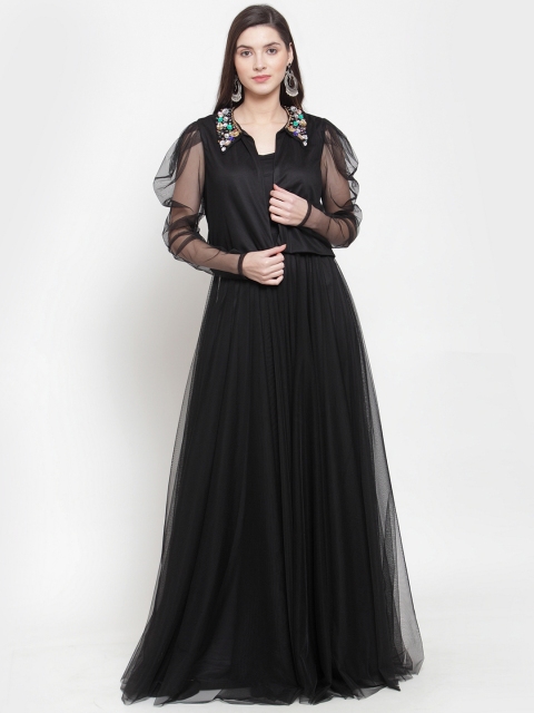 

Just Wow Women Black Embellished Maxi Dress
