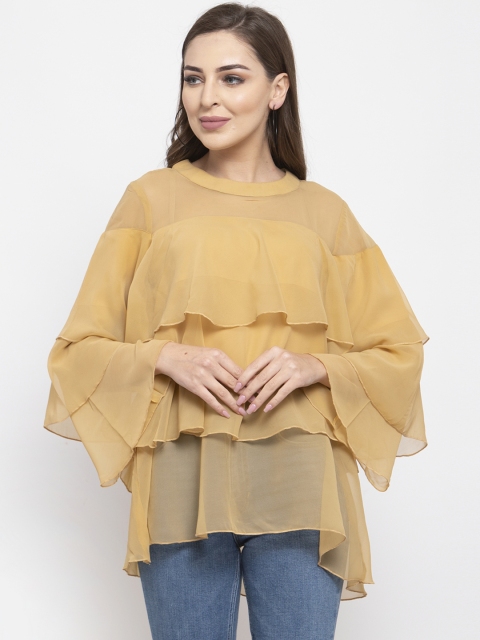 

Jompers Women Beige Solid Tiered Top