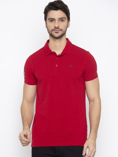 

SPYKAR Men Red Solid Polo Collar T-shirt