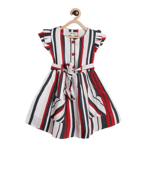 

Bella Moda Girls Off-White Striped Fit and Flare Dress