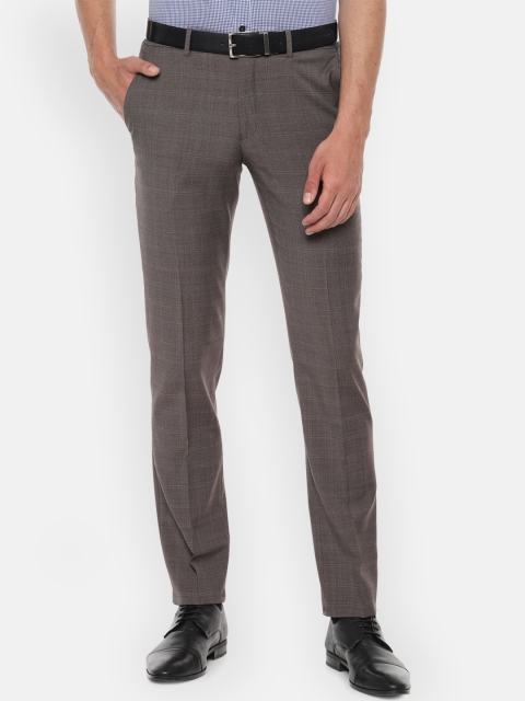 

Louis Philippe Men Brown & Grey Slim Fit Self Design Regular Trousers