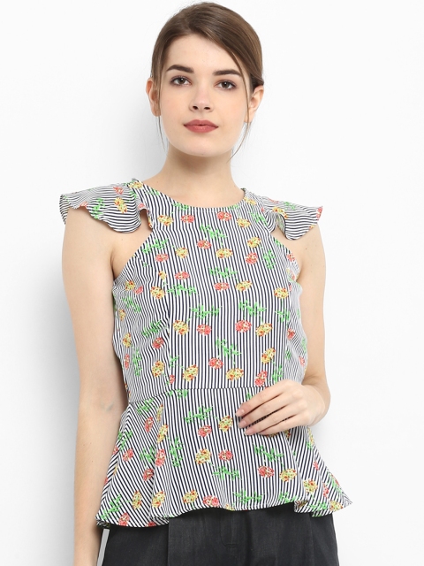 

FOSH Women Multicoloured Striped Peplum Top, Multi