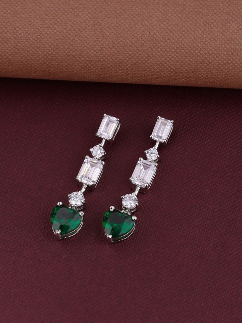 

Shoshaa Silver-Plated & Green Geometric Drop Earrings