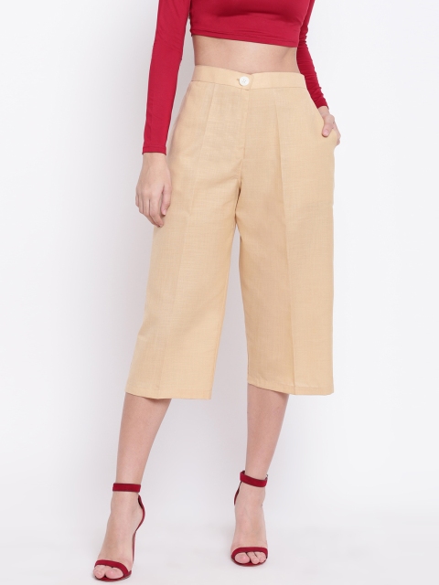

RIVI Women Beige Flared Solid Linen Parallel Trousers