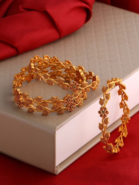 

Shoshaa Set of 4 Matt Gold-Plated & Purple Stone-Studded Bangles