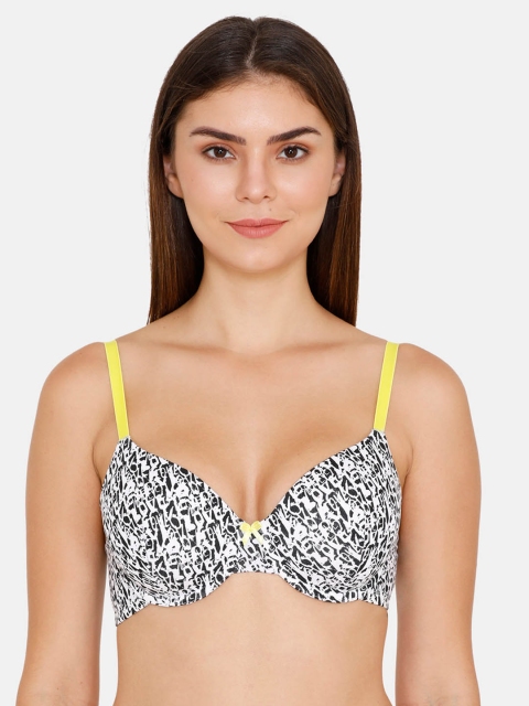 

Zivame White & Black Printed Underwired Lightly Padded T-shirt Bra ZI101X