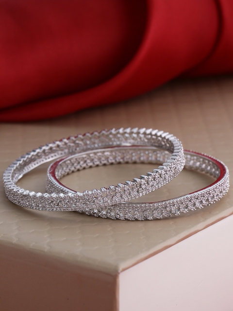 

Shoshaa Set of 2 Silver-Plated & White Stone-Studded Diamontic Bangles