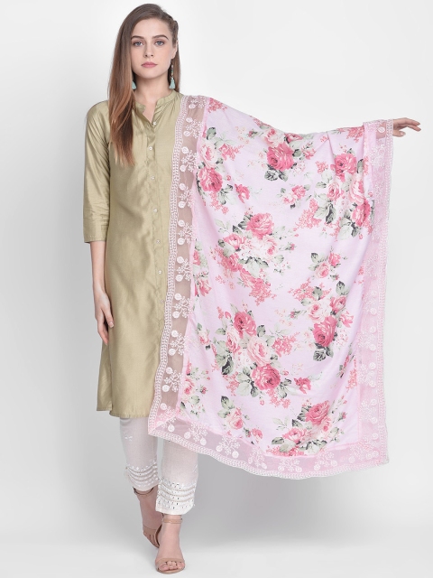 

Dupatta Bazaar Pink & Green Printed Dupatta