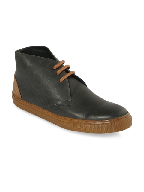 

Franco Leone Men Black Solid Leather Mid-Top Sneakers