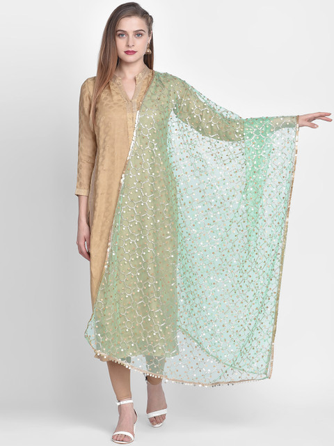 

Dupatta Bazaar Sea Green & Gold-Coloured Embroidered Dupatta