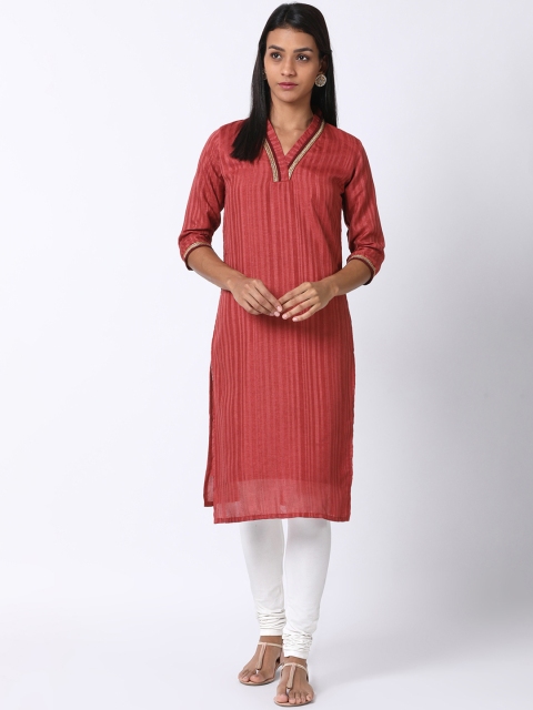 

Heart of Gold Women Maroon Striped Straight Kurta