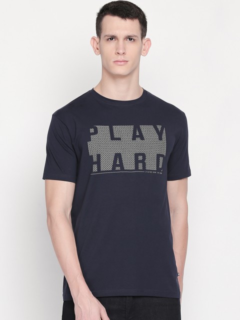 

Status Quo Men Navy Blue Printed Round Neck T-shirt