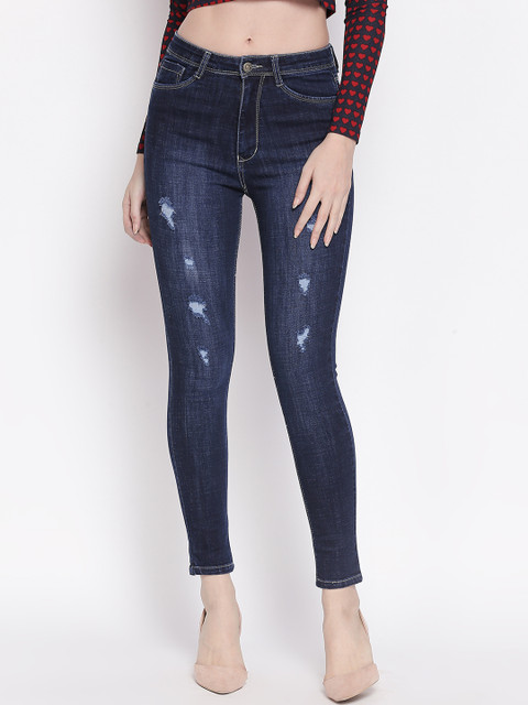

fungus Women Blue Slim Fit High-Rise Mildly Distressed Stretchable Jeans