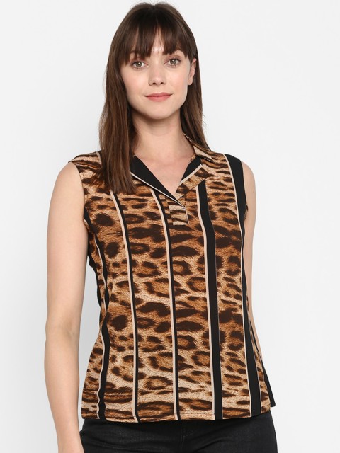

FOSH Women Brown Animal Print Top
