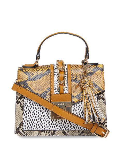 

ALDO Mustard & White Printed Handheld Bag
