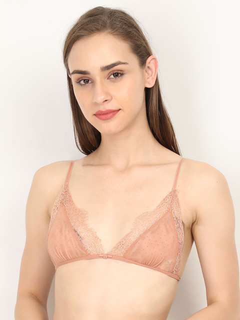 

WOMENSECRET Brown Lace-Detailed Non-Wired Non Padded Everyday Bra