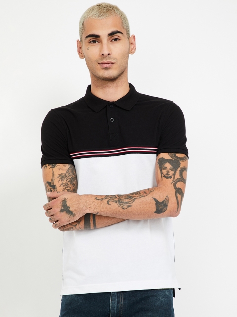 

Fame Forever by Lifestyle Men Black & White Colourblocked Polo Collar T-shirt