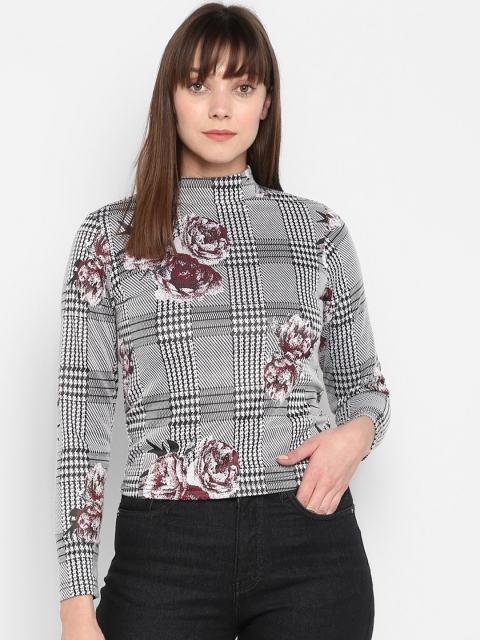 

FOSH Women White & Black Checked Top
