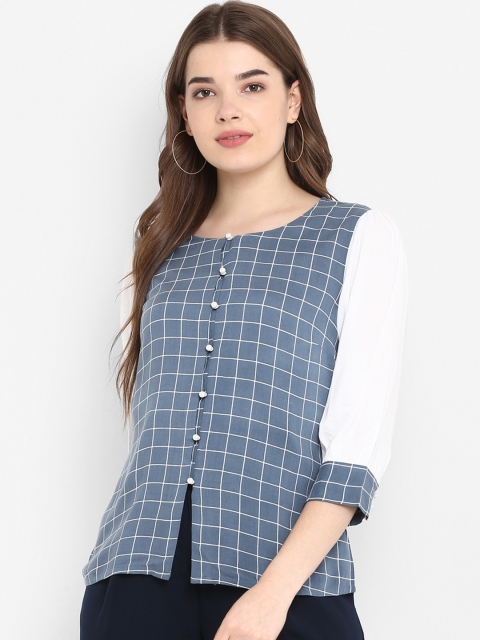 

FOSH Women Blue Checked Top