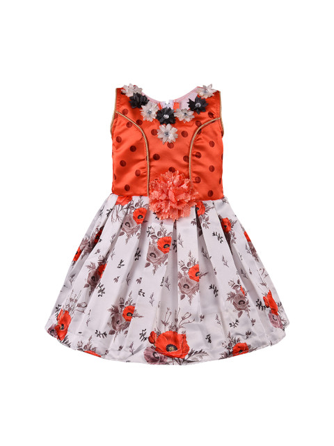 

Wish Karo Girls Orange & White Embellished Maxi Dress