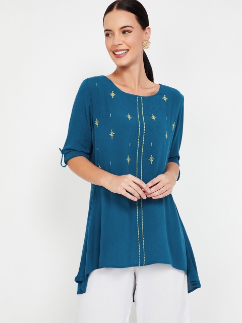 

Colour Me by Melange Blue Embroidered Tunic
