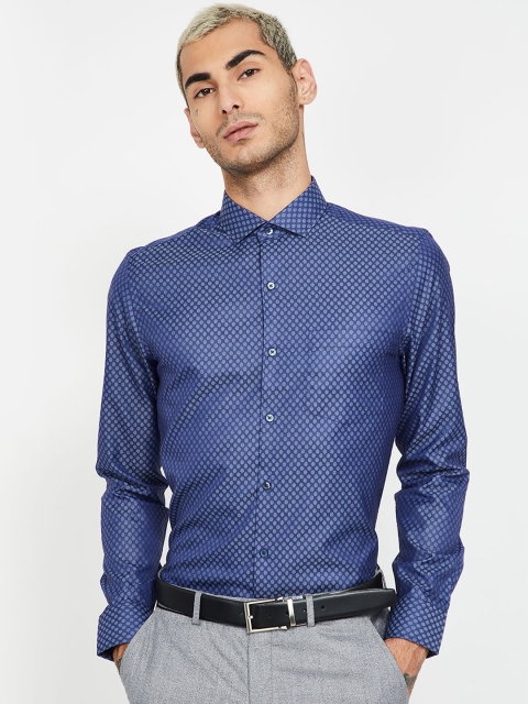 

CODE by Lifestyle Men Navy Blue Slim Fit Self Design Formal Shirt