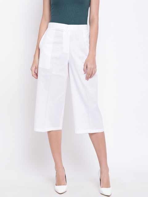 

RIVI Women White Flared Solid Culottes